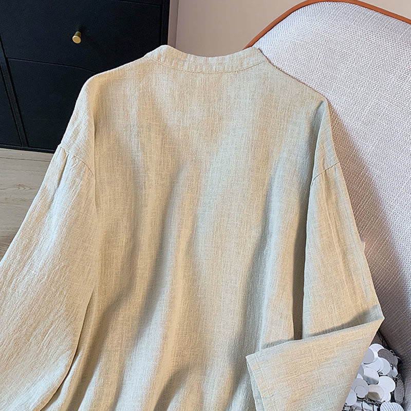 Nimara Ritual Casual Women's Plain Frog-Button Stand Collar Design Long Sleeve Shirt