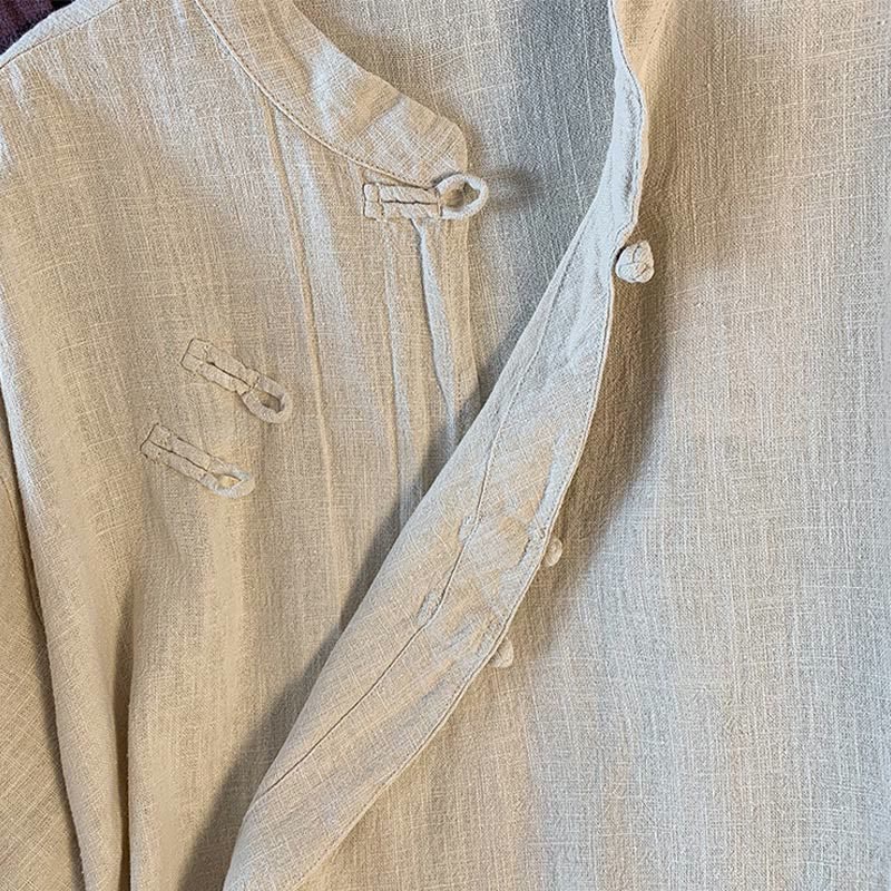 Nimara Ritual Casual Women's Plain Frog-Button Stand Collar Design Long Sleeve Shirt