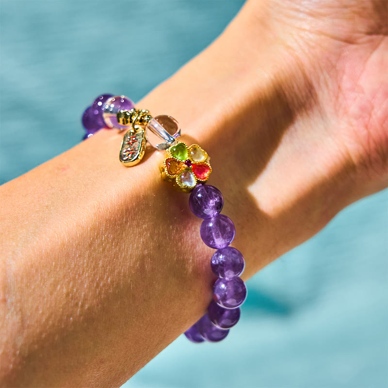 Nimara Ritual Natural Amethyst White Crystal Flower Healing Safe And Well Charm Bracelet