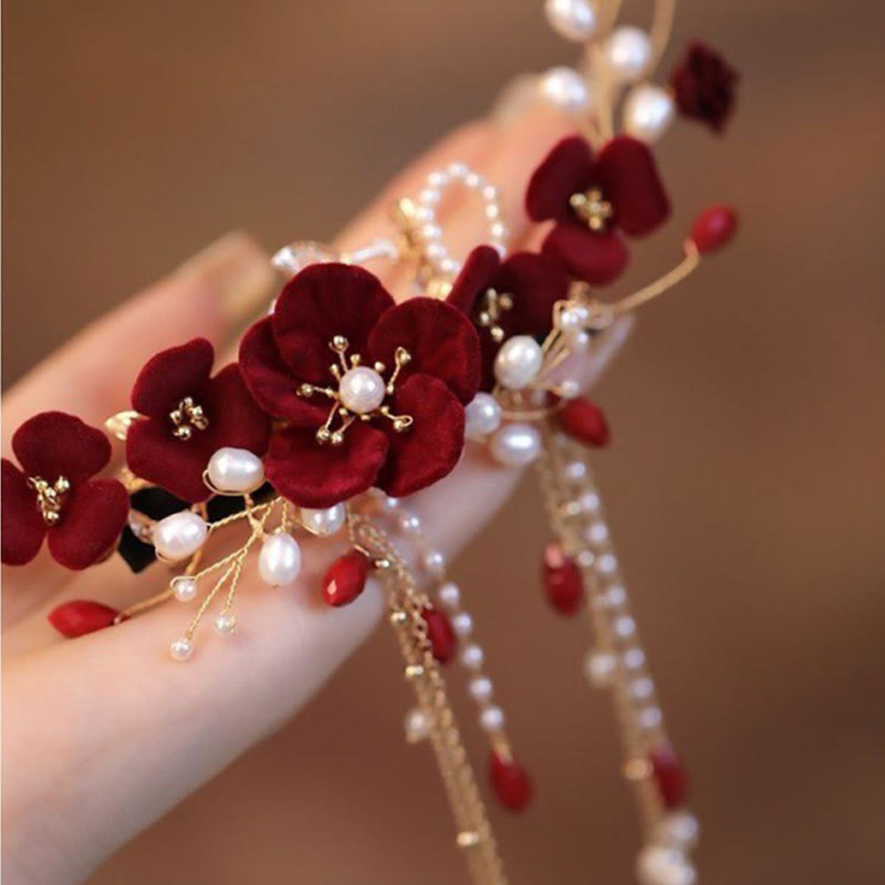 Nimara Ritual Chinese Oriental Wedding Bridal Red Rose Hair Clip