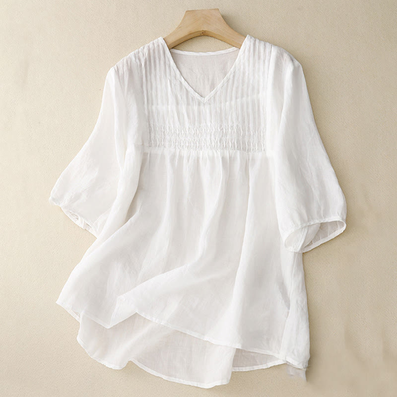 Nimara Ritual Casual Plain Loose Women's V-Neck Design Half Sleeve Shirt