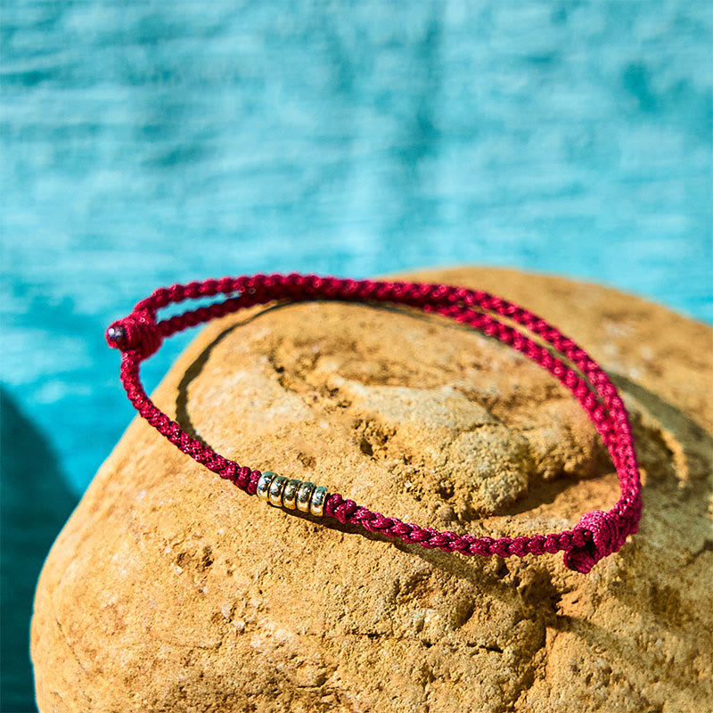 Nimara Ritual 925 Sterling Silver Lucky Golden Bead Braided String Bracelet Anklet