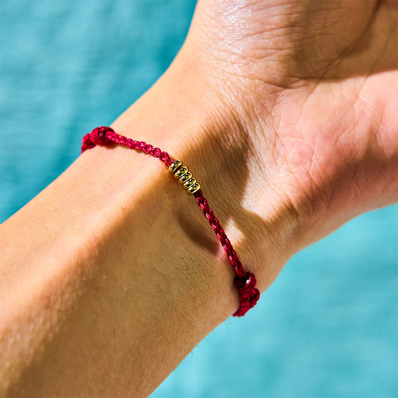 Nimara Ritual 925 Sterling Silver Lucky Golden Bead Braided String Bracelet Anklet
