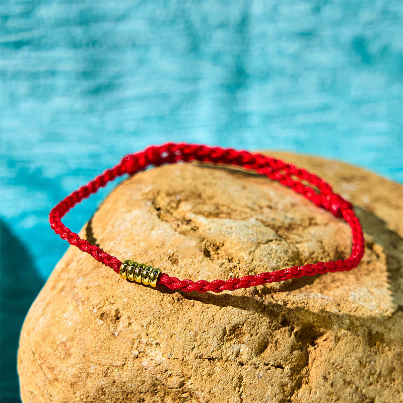 Nimara Ritual 925 Sterling Silver Lucky Golden Bead Braided String Bracelet Anklet