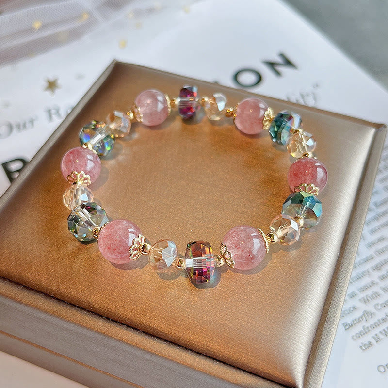 Nimara Ritual Natural Strawberry Quartz Colorful Crystal Positive Bracelet