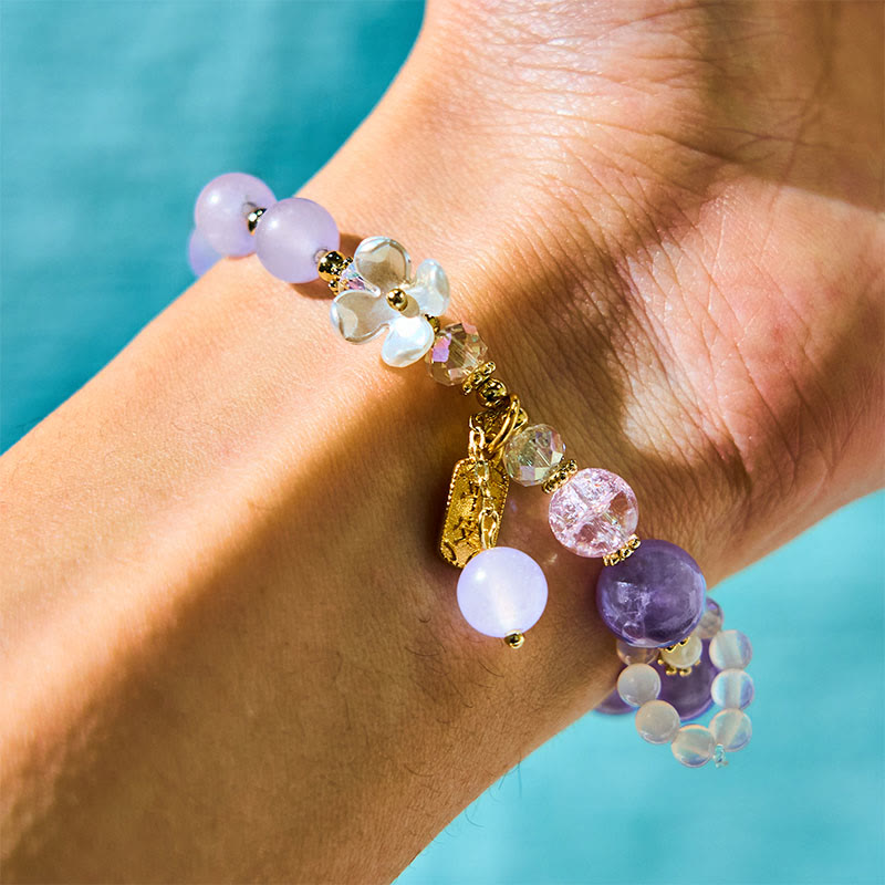 Nimara Ritual Natural Blue Crystal Amethyst Chalcedony Flower Healing Bracelet