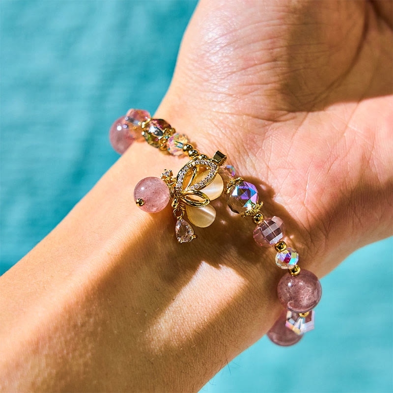 Nimara Ritual Natural Strawberry Quartz Butterfly Healing Bracelet