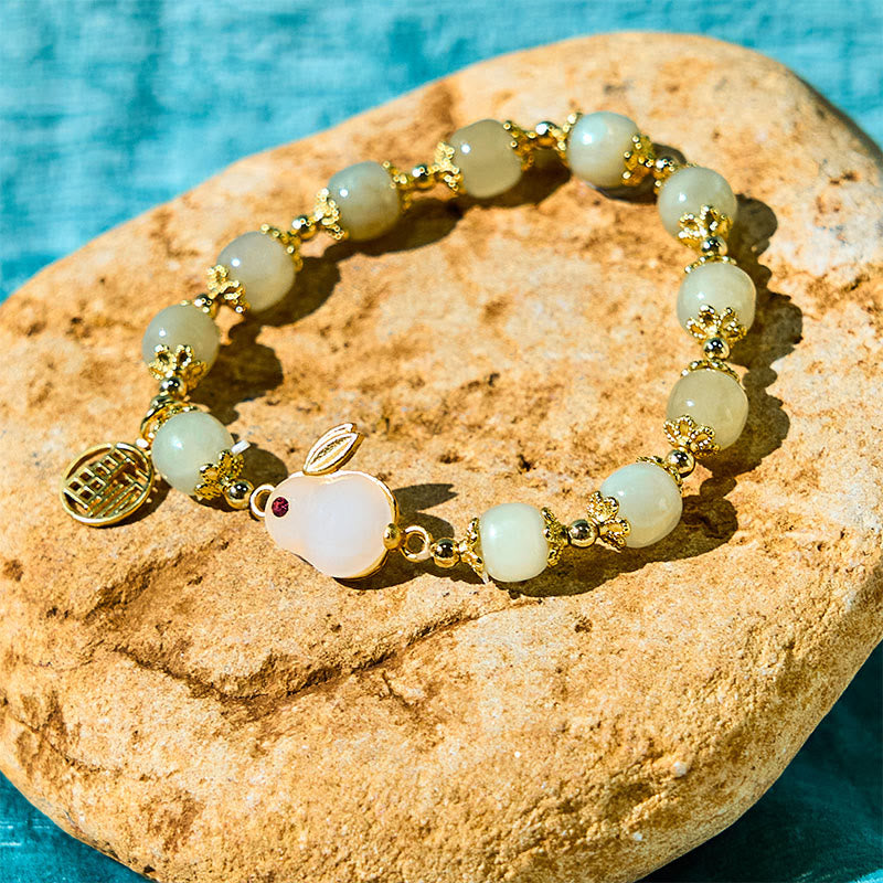 Nimara Ritual Natural Hetian Jade Fu Character Fu Brand Rabbit Abundance Bracelet