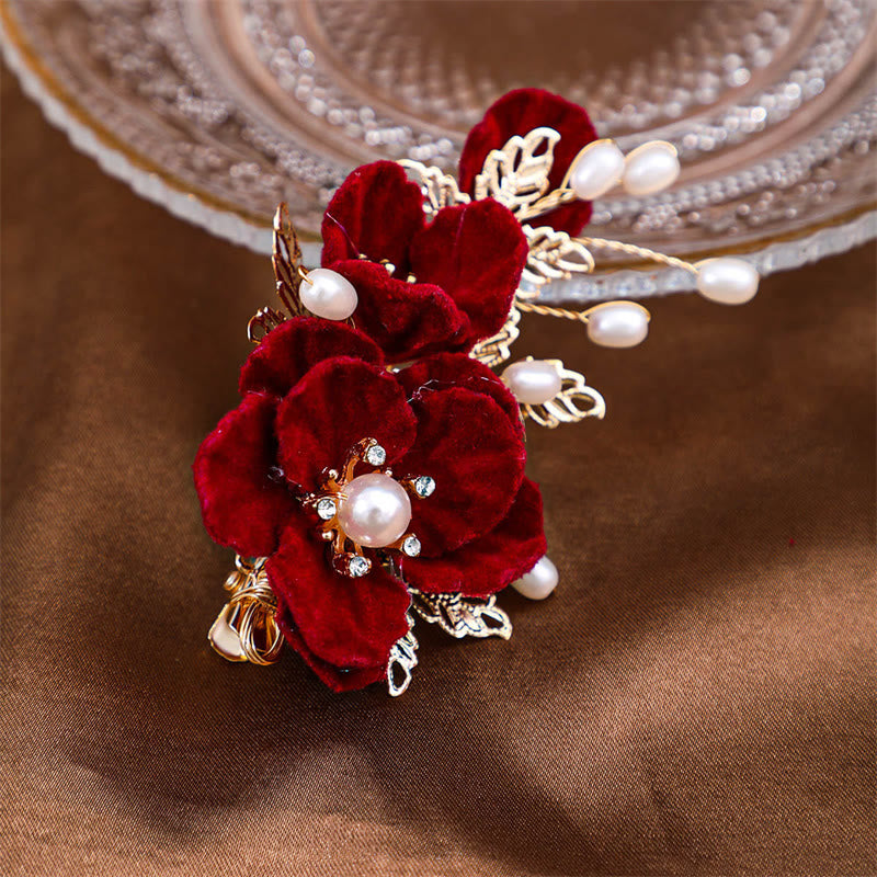 Nimara Ritual Vintage Red Camellia Side Hair Clip