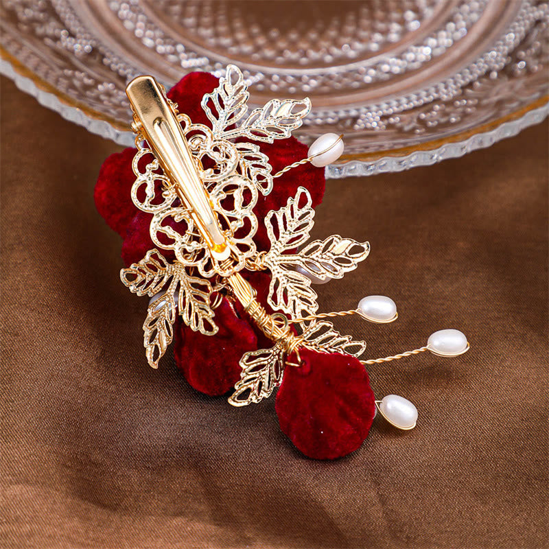 Nimara Ritual Vintage Red Camellia Side Hair Clip