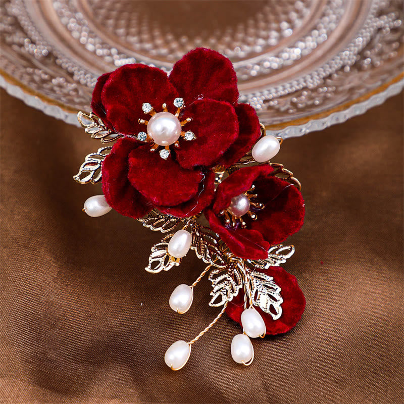 Nimara Ritual Vintage Red Camellia Side Hair Clip