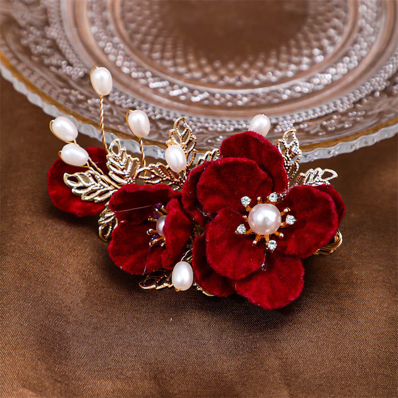 Nimara Ritual Vintage Red Camellia Side Hair Clip