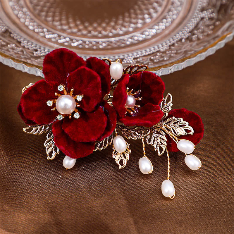 Nimara Ritual Vintage Red Camellia Side Hair Clip