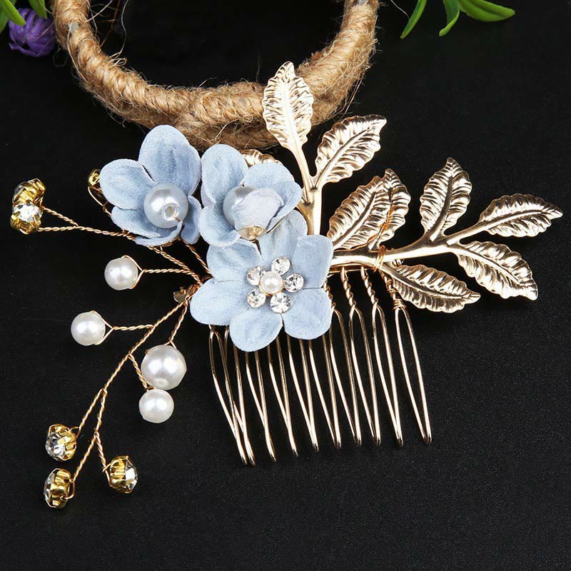 Nimara Ritual 4Pcs Handmade Wedding Golden Leaf Flower Pearl Hairpin Hair Comb Set