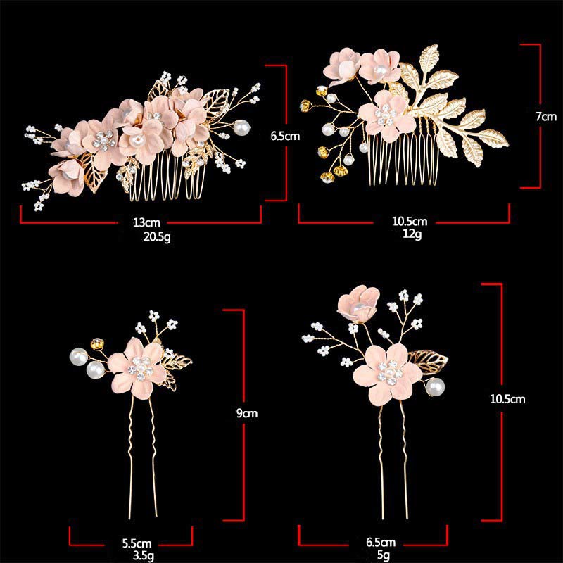 Nimara Ritual 4Pcs Handmade Wedding Golden Leaf Flower Pearl Hairpin Hair Comb Set