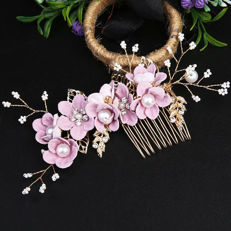 Nimara Ritual 4Pcs Handmade Wedding Golden Leaf Flower Pearl Hairpin Hair Comb Set