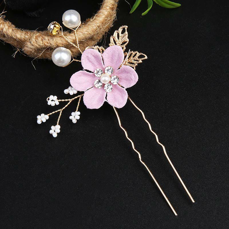 Nimara Ritual 4Pcs Handmade Wedding Golden Leaf Flower Pearl Hairpin Hair Comb Set