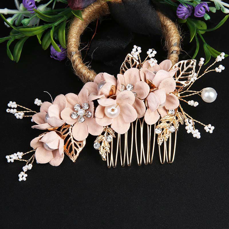 Nimara Ritual 4Pcs Handmade Wedding Golden Leaf Flower Pearl Hairpin Hair Comb Set