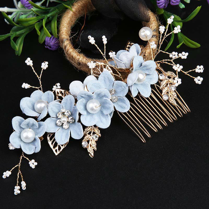 Nimara Ritual 4Pcs Handmade Wedding Golden Leaf Flower Pearl Hairpin Hair Comb Set