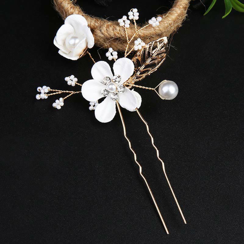 Nimara Ritual 4Pcs Handmade Wedding Golden Leaf Flower Pearl Hairpin Hair Comb Set