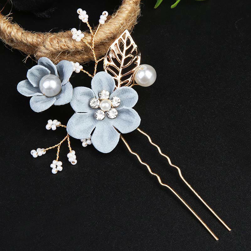 Nimara Ritual 4Pcs Handmade Wedding Golden Leaf Flower Pearl Hairpin Hair Comb Set