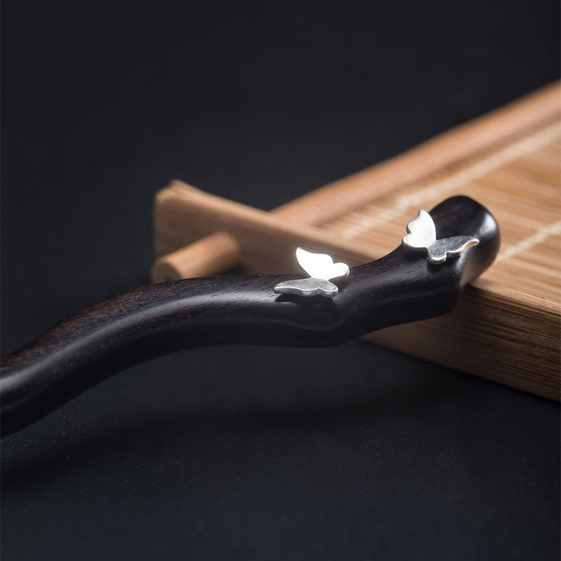 Nimara Ritual 925 Sterling Silver Classical Chinese Style Ebony Butterfly Relax Hairpin