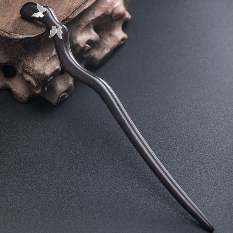 Nimara Ritual 925 Sterling Silver Classical Chinese Style Ebony Butterfly Relax Hairpin