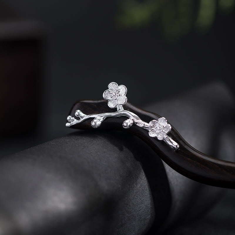 Nimara Ritual 925 Sterling Silver Classical Chinese Style Ebony Plum Blossom Blessing Hairpin