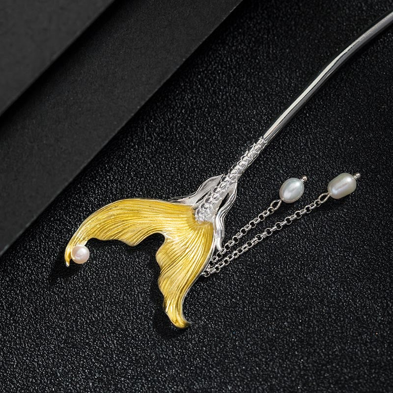 Nimara Ritual 925 Sterling Silver Classical Chinese Style Fish Tail Pearl Tassel Calm Hairpin