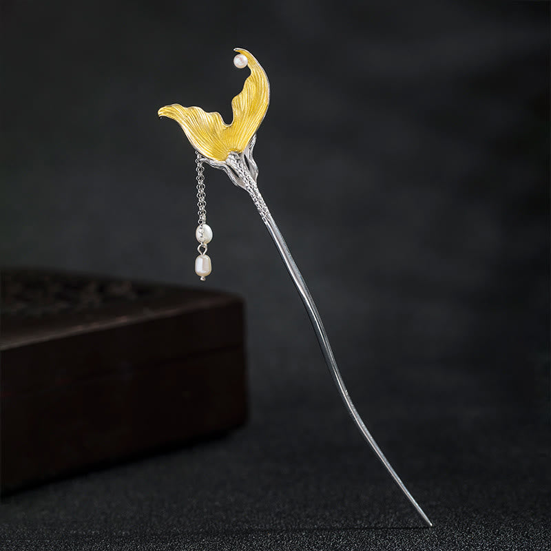 Nimara Ritual 925 Sterling Silver Classical Chinese Style Fish Tail Pearl Tassel Calm Hairpin
