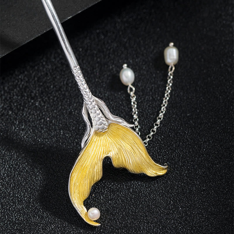 Nimara Ritual 925 Sterling Silver Classical Chinese Style Fish Tail Pearl Tassel Calm Hairpin