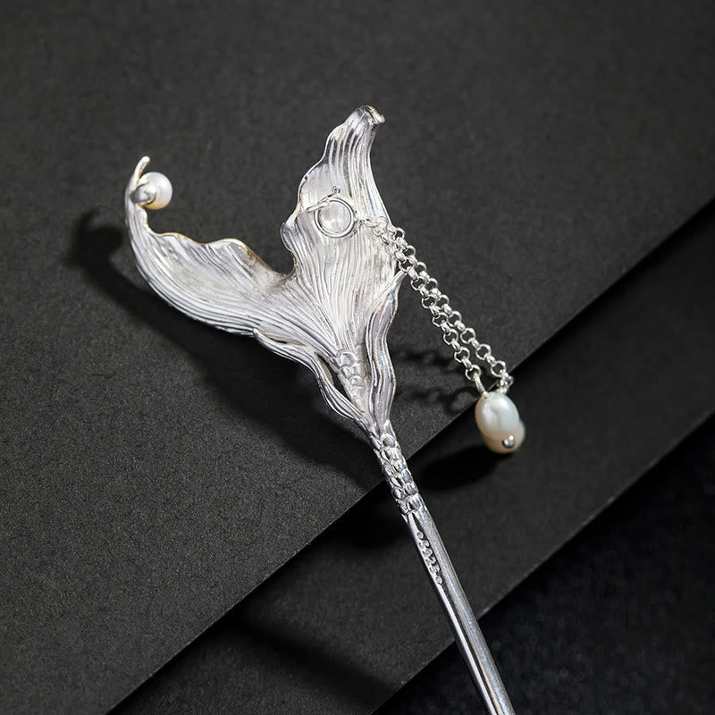 Nimara Ritual 925 Sterling Silver Classical Chinese Style Fish Tail Pearl Tassel Calm Hairpin