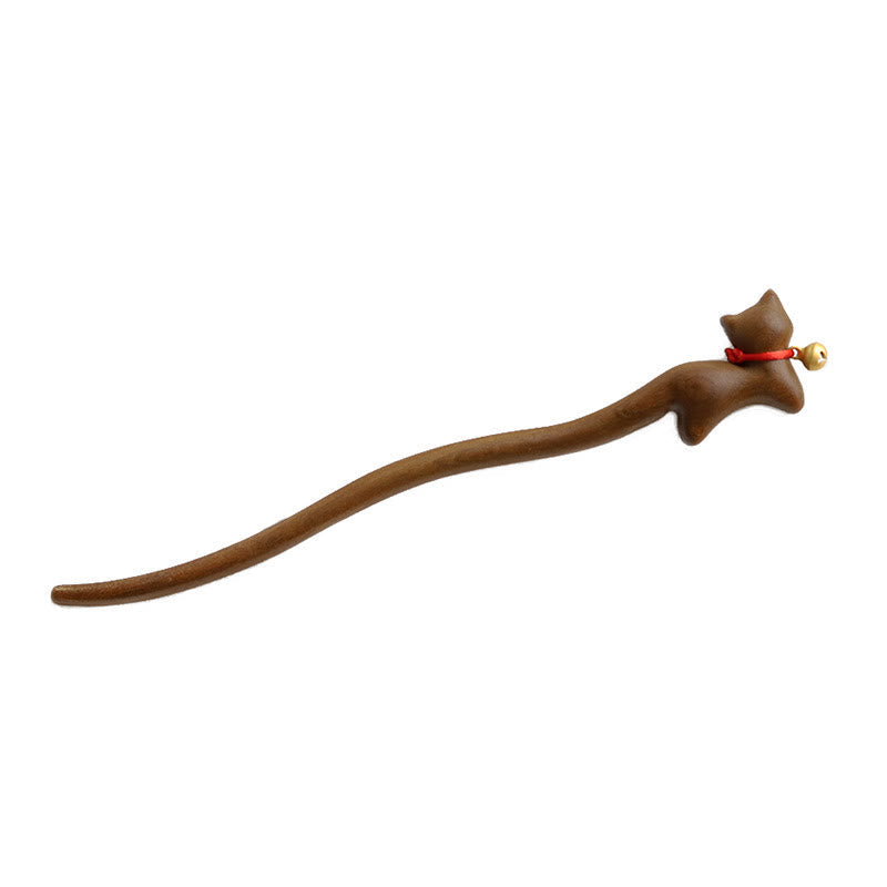 Nimara Ritual Classical Chinese Style Cat-shaped Sandalwood Hairpin