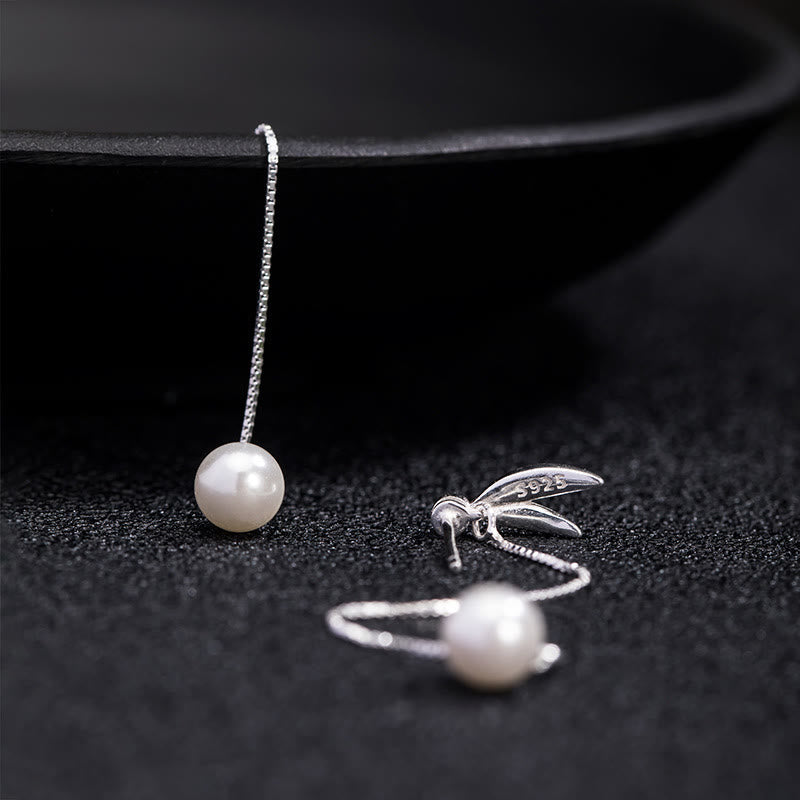 Nimara Ritual 925 Sterling Silver Zircon Pearl Bamboo Leaves Protection Drop Earrings