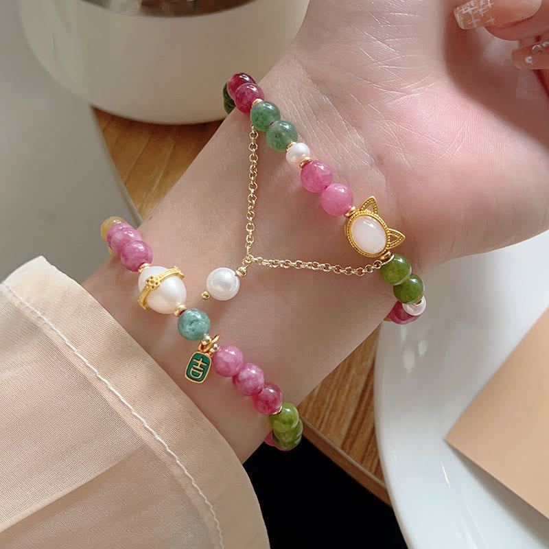 Nimara Ritual Colorful Tourmaline Lucky Cat Positive Bracelet