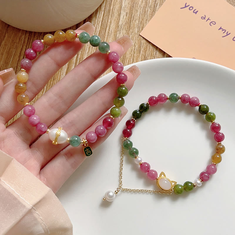 Nimara Ritual Colorful Tourmaline Lucky Cat Positive Bracelet