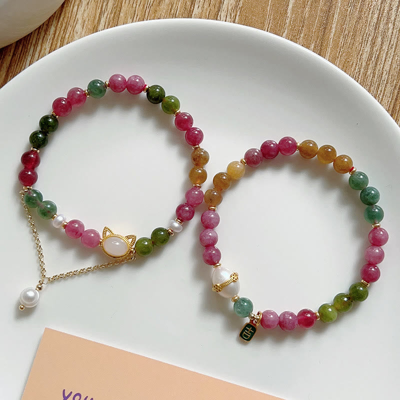 Nimara Ritual Colorful Tourmaline Lucky Cat Positive Bracelet