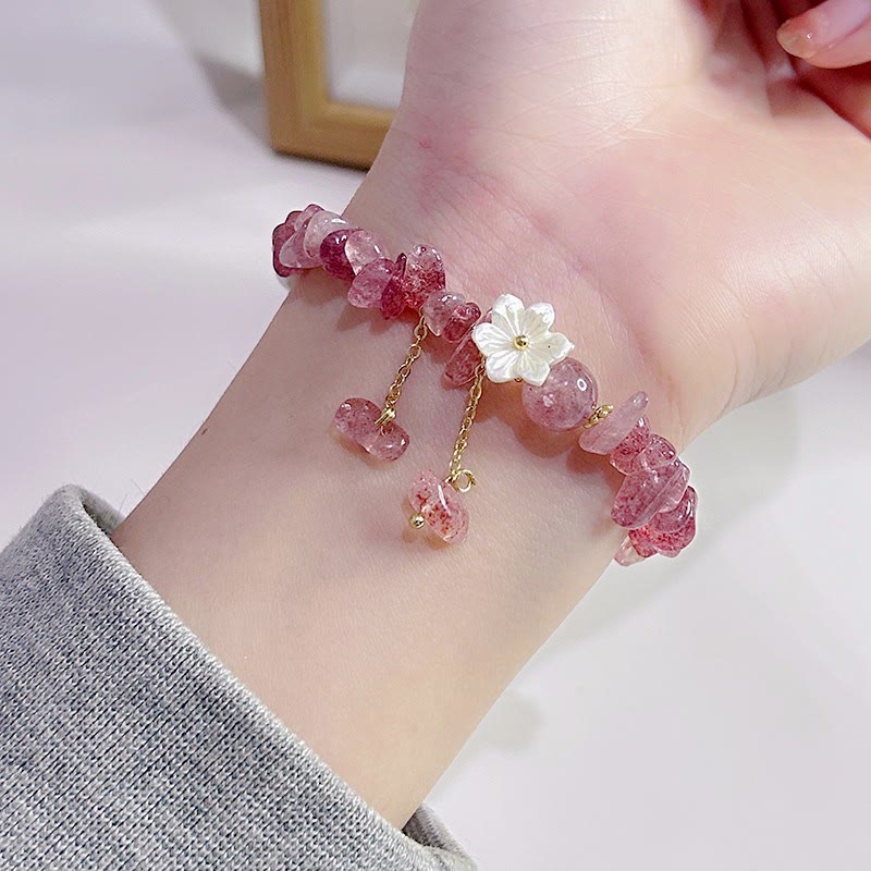 Nimara Ritual Natural Strawberry Quartz Green Strawberry Quartz Super Seven Crystal Flower Healing Bracelet