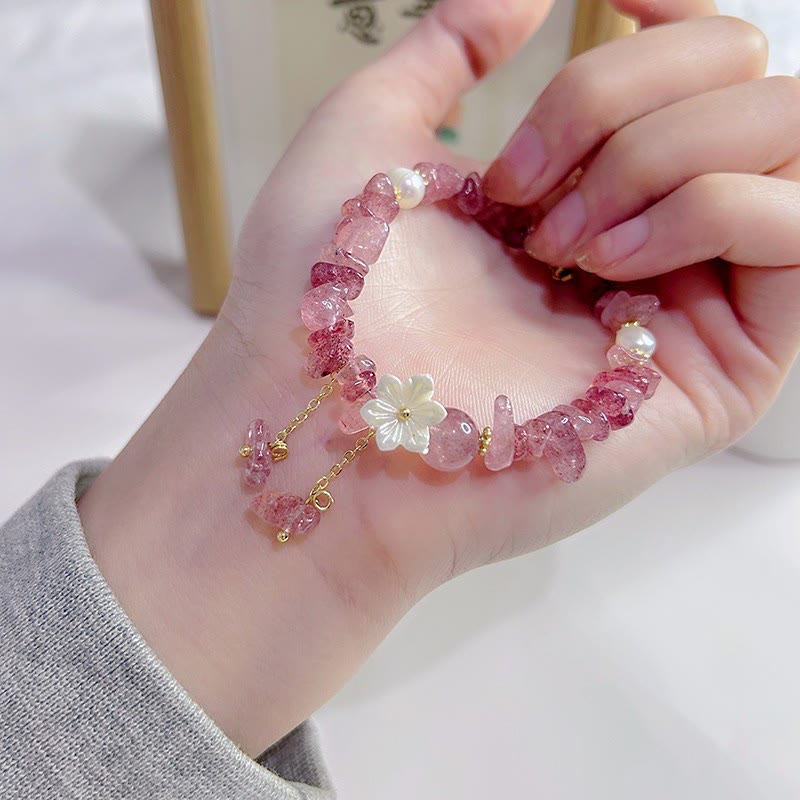 Nimara Ritual Natural Strawberry Quartz Green Strawberry Quartz Super Seven Crystal Flower Healing Bracelet