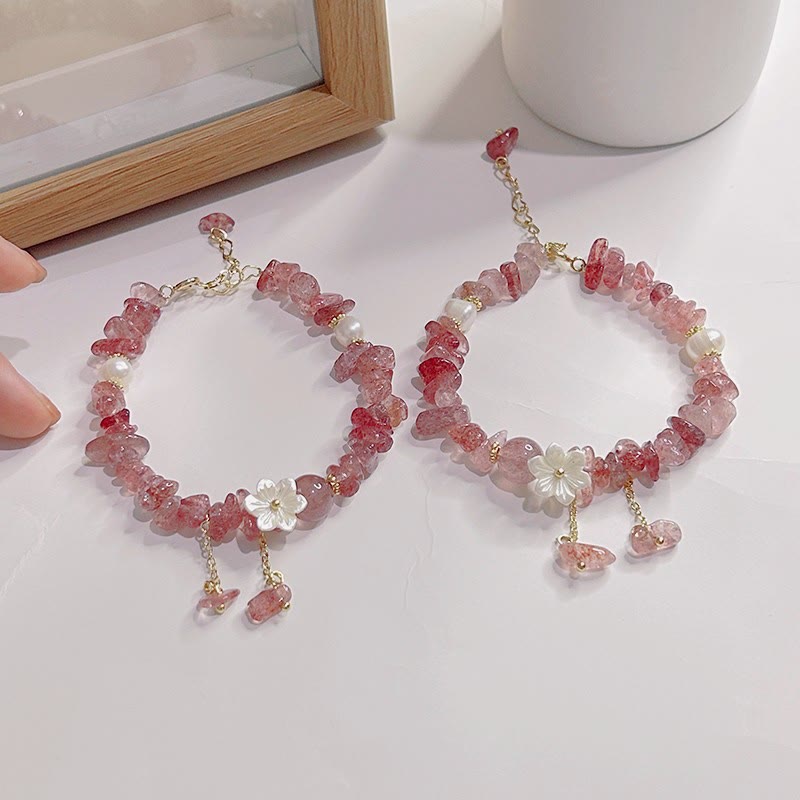 Nimara Ritual Natural Strawberry Quartz Green Strawberry Quartz Super Seven Crystal Flower Healing Bracelet