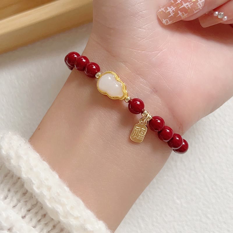 Nimara Ritual Cinnabar Gourd Fu Character Charm Blessing Bracelet