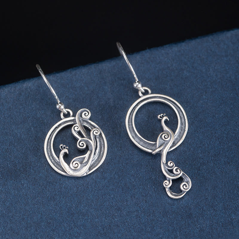 Nimara Ritual 925 Sterling Silver Round Asymmetry Peacock Fortune Earrings