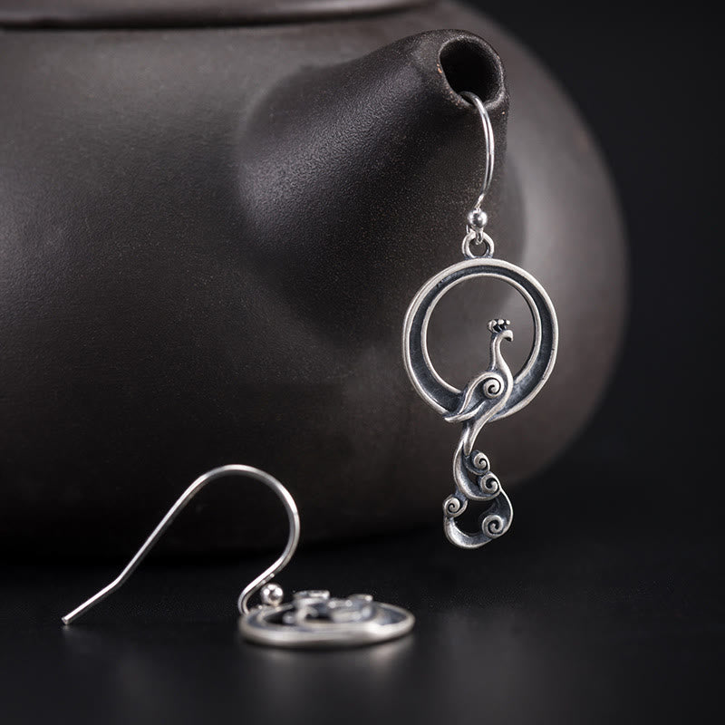 Nimara Ritual 925 Sterling Silver Round Asymmetry Peacock Fortune Earrings