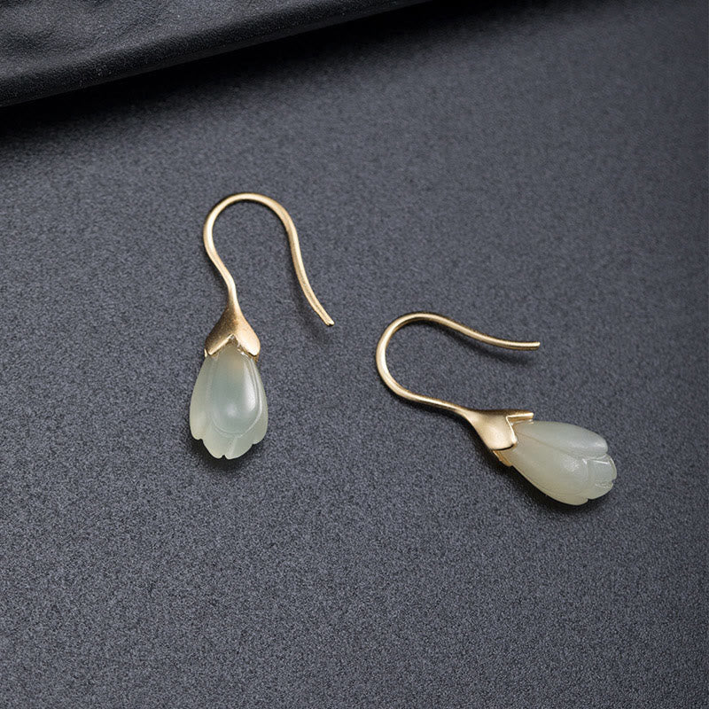 Nimara Ritual 925 Sterling Silver Hetian Jade Magnolia Abundance Drop Earrings
