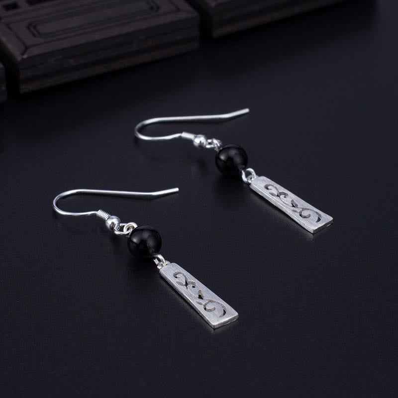 Nimara Ritual 925 Sterling Silver Black Onyx Hollow Vine Protection Drop Earrings