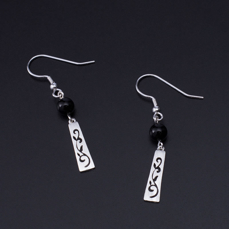 Nimara Ritual 925 Sterling Silver Black Onyx Hollow Vine Protection Drop Earrings