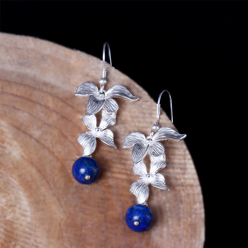 Nimara Ritual 925 Sterling Silver Lazurite Ethnic Style Flower Positive Drop Earrings