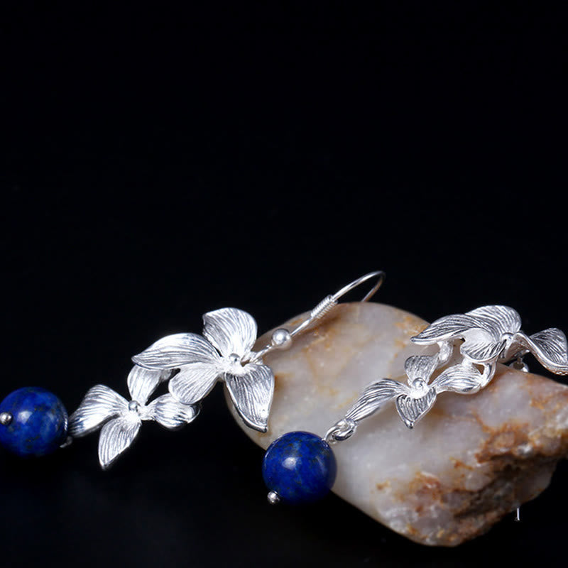 Nimara Ritual 925 Sterling Silver Lazurite Ethnic Style Flower Positive Drop Earrings
