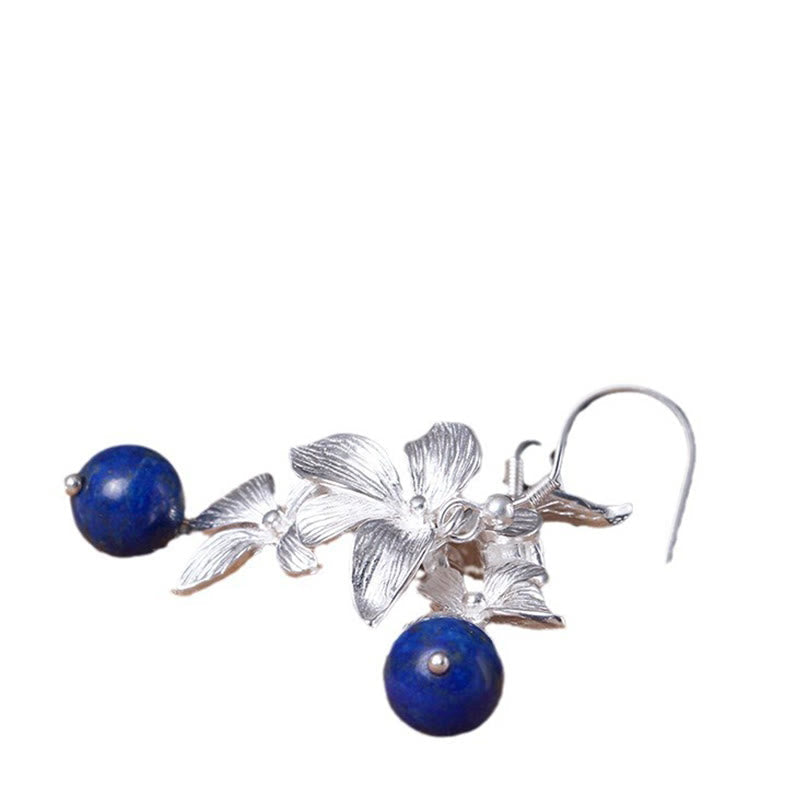 Nimara Ritual 925 Sterling Silver Lazurite Ethnic Style Flower Positive Drop Earrings