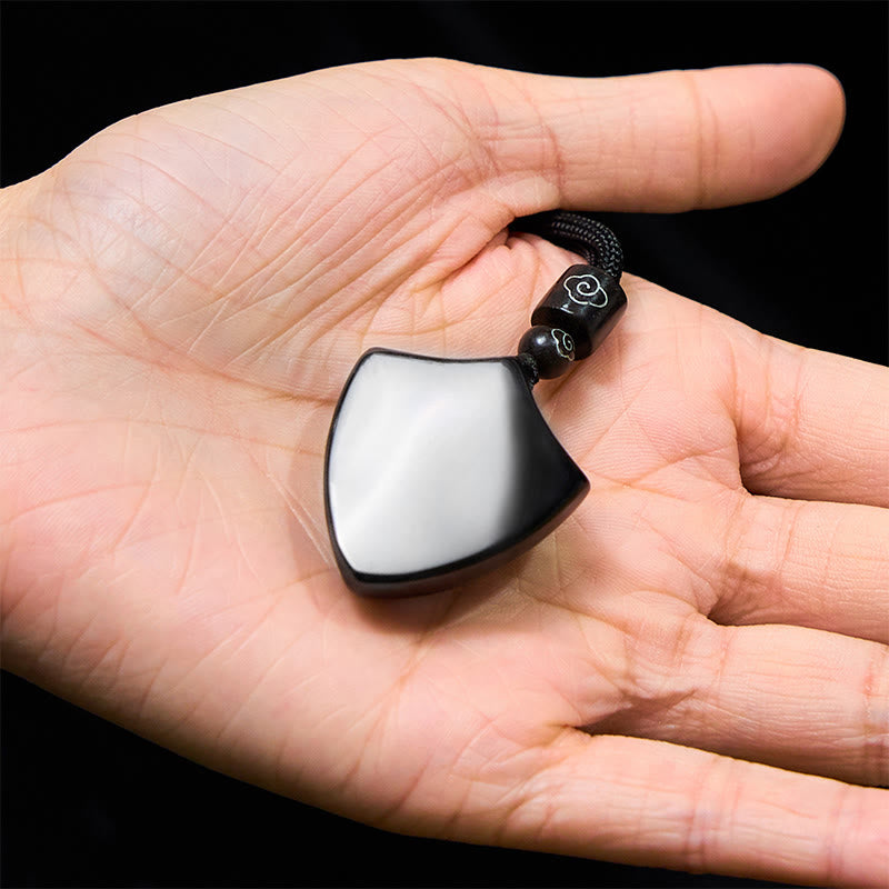 Nimara Ritual Black Obsidian Shield Pattern Yin Yang Symbol Strength Necklace Pendant